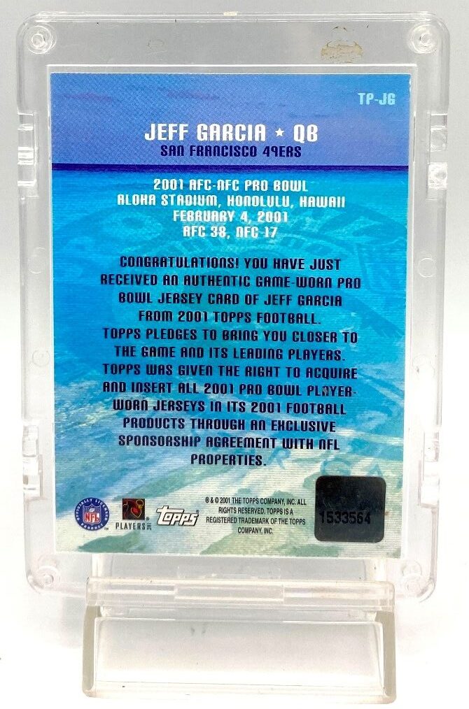 2001 Topps Pro Bowl Jeff Garcia (Player Worn Pro Bowl Jersey) Congratulations (5)