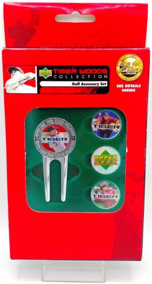 Tiger Woods Collection 2004 Golf Accessory Set (Vintage Accessories-“Divot Repair Tool And 4 Magna Mark (PGA Photo Action) Ball Markers” (Upper Deck Collectibles) “Rare-Vintage” (2004)