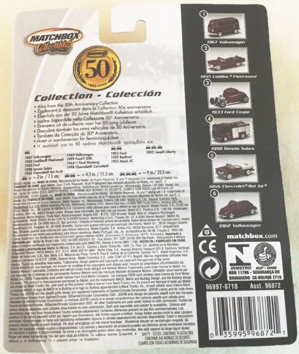 1962 Volkswagen (Matchbox 50th Anniversary) Red (0) 1962 Volkswagen Dark Red w/Tan Roof Top #6 of 6 (Matchbox “50th Anniversary” Collectible Series) “Rare-Vintage” (2002)