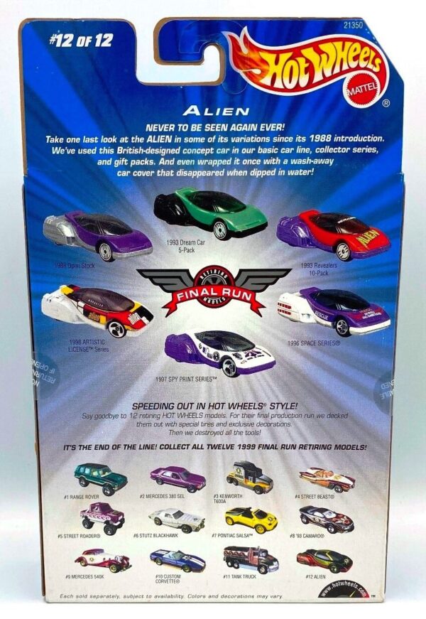 1999 Final Run Alien (Hotwheels Retiring Models Card #12 of 12) (5)