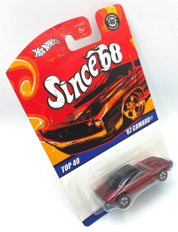 Hotwheels Vintage '67 Camaro Card #2 of 40 (Black & Red w/Hood Opening & Red Line Tires "Since '68 Top 40th Anniversary 1:64 Scale Collection") “Rare-Vintage” (2007)