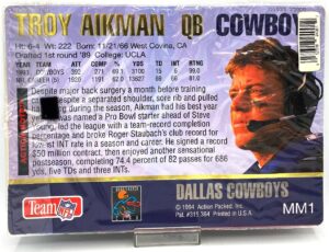 1994 Action Packed NFL Deluxe Mammoth Card #MM1 Troy Aikman (2)