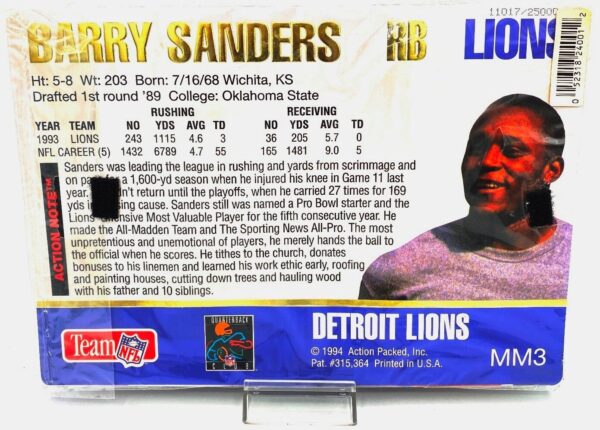 1994 Action Packed NFL Deluxe Mammoth Card #MM3 Barry Sanders (2) 1994 Action Packed NFL Deluxe Mammoth Card #MM3 Barry Sanders (2)
