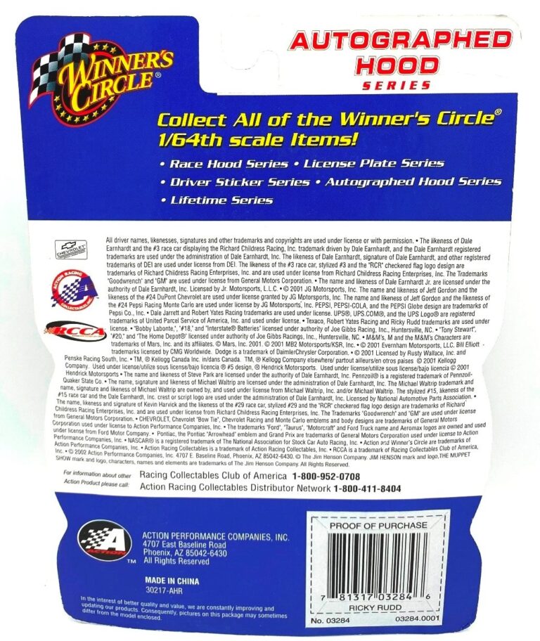 2002 WC-Nascar Autographed Hood Ricky Rudd #28 Ford Taurus