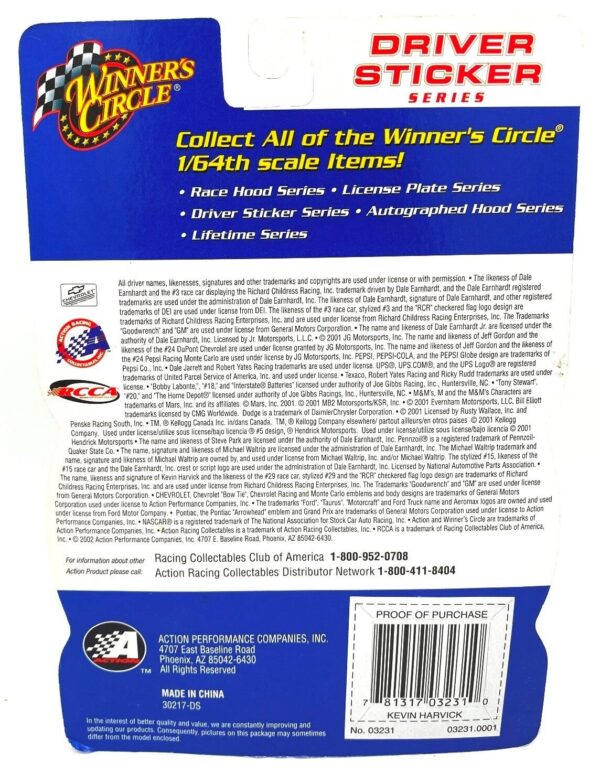 2002 WC Driver Sticker Nascar Cup Rookie #29 (5) 2002 WC Driver Sticker Nascar Cup Rookie #29 (5)