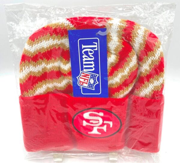 1994 SF 49ers Raised Cuff Knit Cap Red, Gold & White (2) 1994 SF 49ers Raised Cuff Knit Cap Red, Gold & White (2)