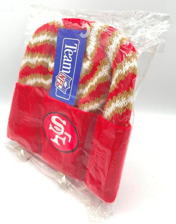 1994 SF 49ers Raised Cuff Knit Cap Red, Gold & White (3) 1994 SF 49ers Raised Cuff Knit Cap Red, Gold & White (3)