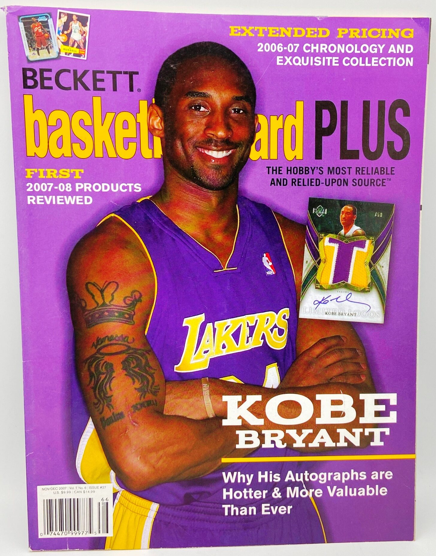 Vintage 2007 Beckett Basketball Card PLUS NBA Kobe Bryant Nov Dec