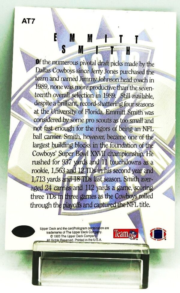 1993 UD NFL Emmitt Smith Card AT7 (2)