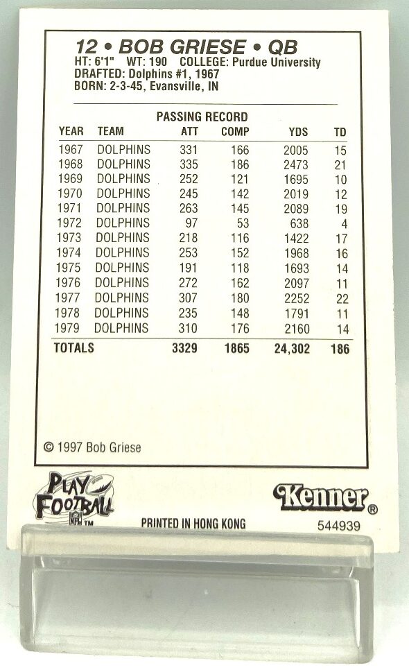 1997 Kenner SLU Card Bob Griese (2)
