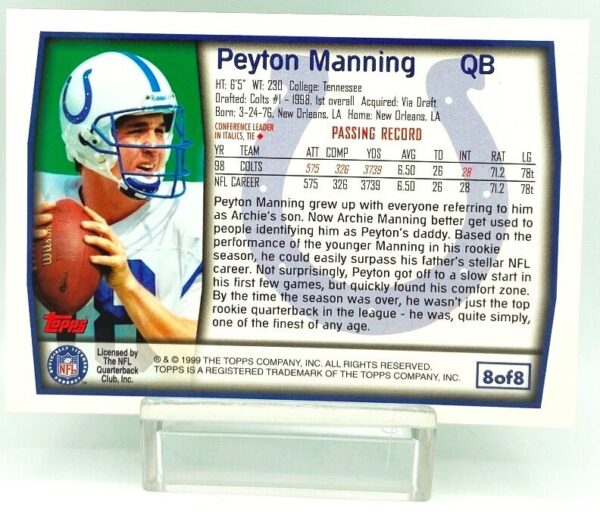 1999 Topps NFL Peyton Manning Card #8-8 (2) 1999 Topps NFL Peyton Manning Card #8-8 (2)