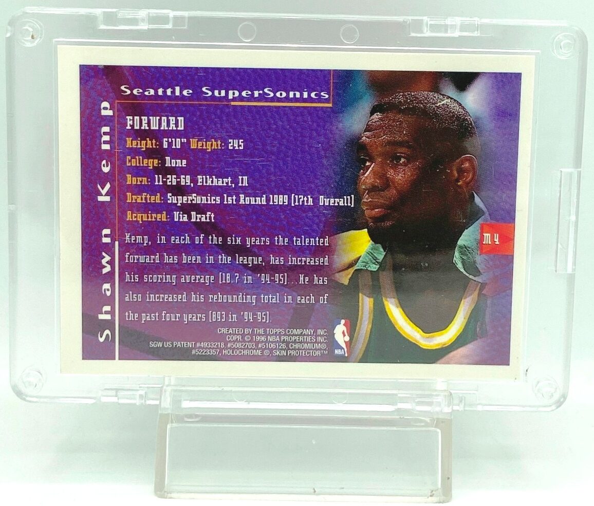 Vintage 1996 Topps Finest Chromium Shawn Kemp Insert Card M4 Seattle SuperSonics ("Packed In