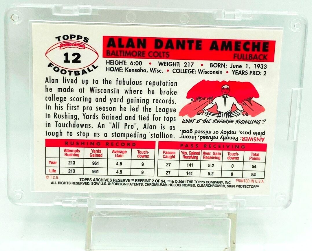 Vintage 2001 Topps Archives Reserve NFL 2001 Topps Alan Ameche Rookie