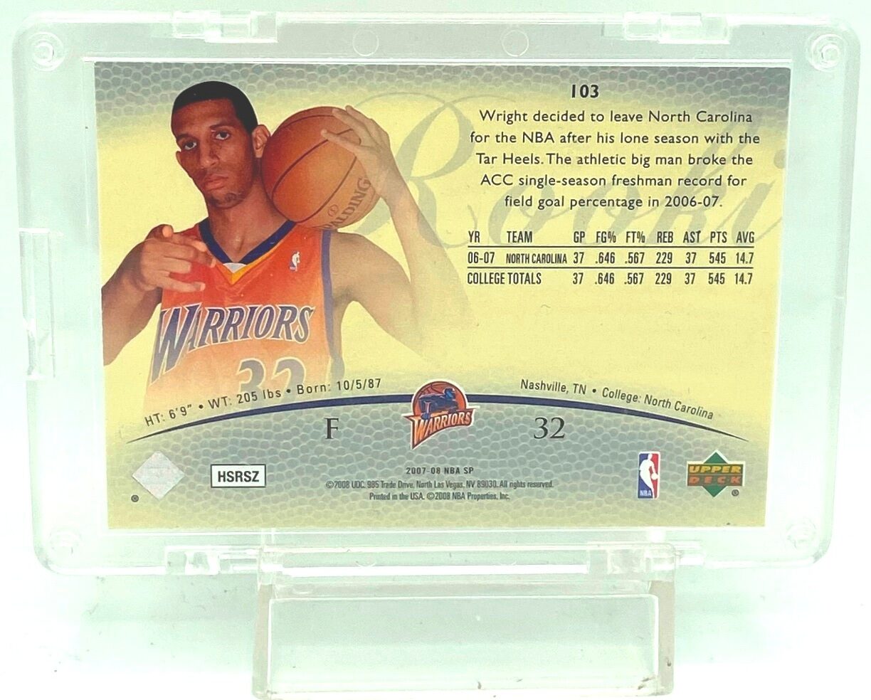 Vintage 200708 Upper Deck NBA SP Rookie Authentics Brandan Wright Card