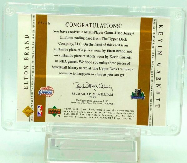2002 UD Multi-Player Game Used Jersey #EB-KG (2)