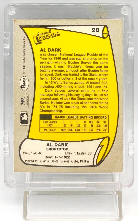1988 Pacific Legends Al Dark #28 (5)