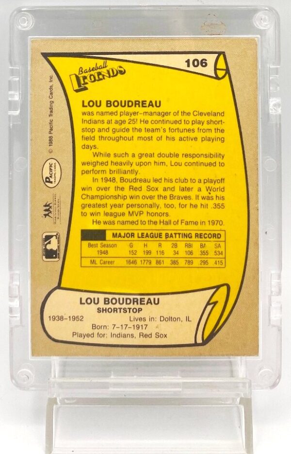 1988 Pacific Legends Lou Boudreau #106 (5)