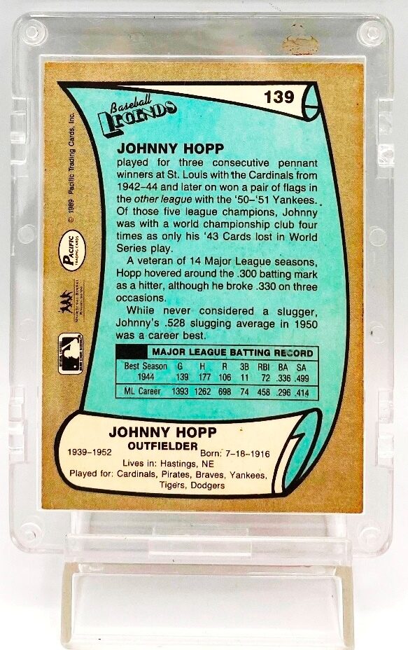 1989 Pacific Legends Johnny Hopp #139 (5)