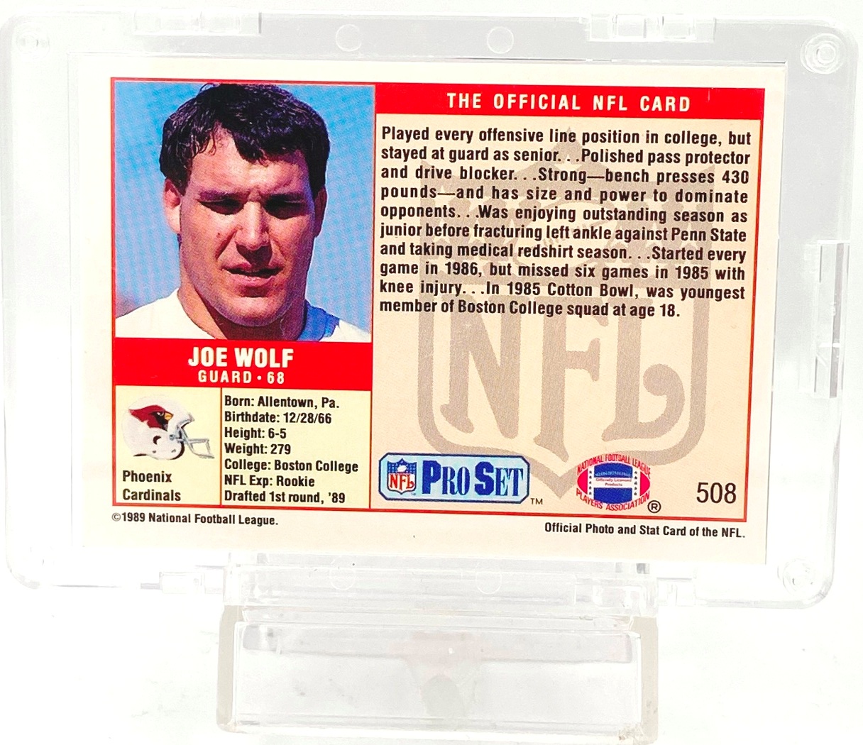Vintage 1989 Pro Set Prospect NO. 1 Pick Joe Wolf RC 508 Teams CollegiateBoston College/NFL