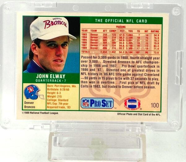 1989 Pro Set-AL John Elway Card #100 (2)