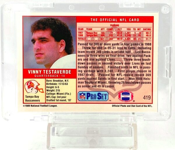 1989 Pro Set-NL Vinny Testaverde Card #419 (2)