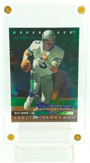 Vintage 1993 Upper Deck Rookie Exchange Rick Mirer Insert RC #RE3 ("Refractor Hologram-Combination") "Team: Seattle" ("Sealed-In Clear Protective Screw-Down Card Case") “Rare-Vintage” (1993)