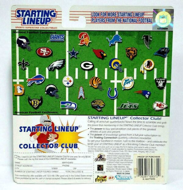 Vintage 1997 Edition 10th Year Kenner Starting Lineup Ricky Watters (Sports Superstar Collectibles) "w/Player's Helmet & Collector's Trading Card" “Rare-Vintage” (1996)