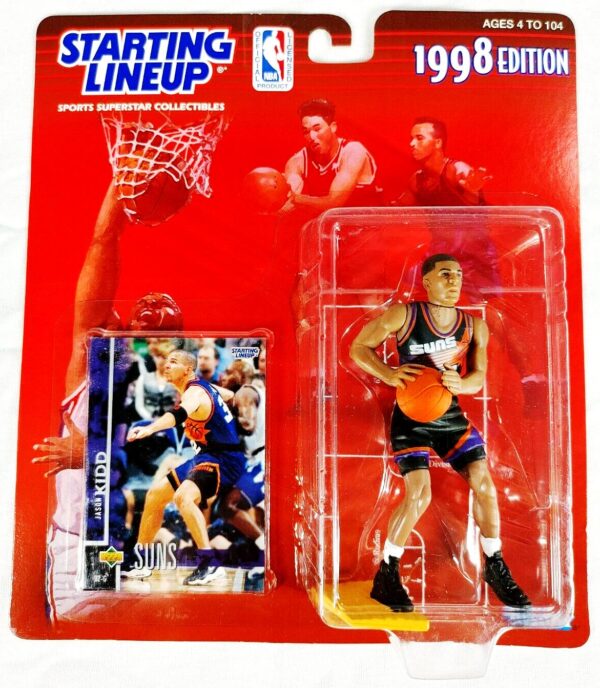 Vintage 1998 Edition Starting Lineup Jason Kidd (NBA Sports Superstar Collectibles) w/Suns - Player' Collector's Trading Card (Kenner Collection) “Rare-Vintage (1998)