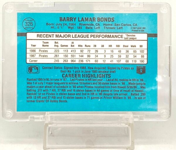 1987 Donruss Barry Bonds Card #326 (3)
