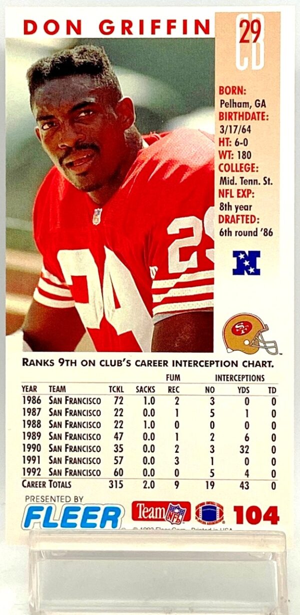 1993 Fleer Game Day '93 Don Griffin #104 (2) 1993 Fleer Game Day '93 Don Griffin #104 (2)