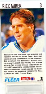 1993 Fleer Game Day '93 RS Rick Mirer #2 (2)