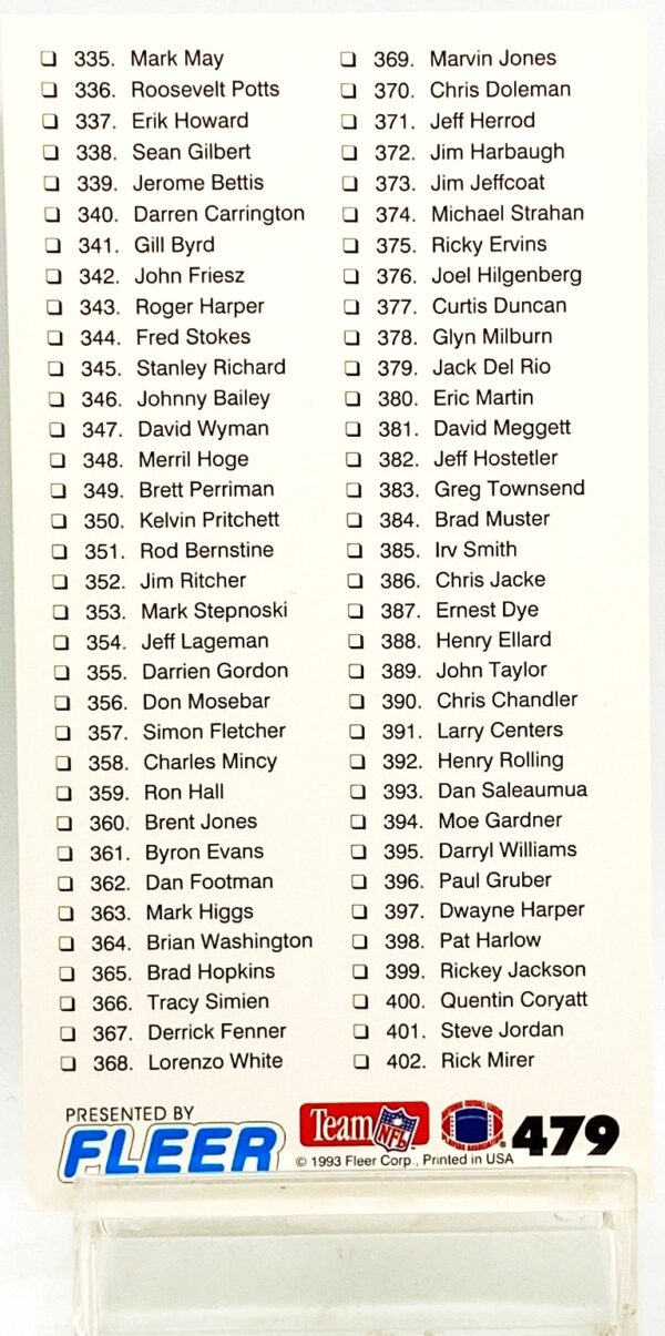 1993 Fleer NFL Game Day '93 Checklist #479 (2)
