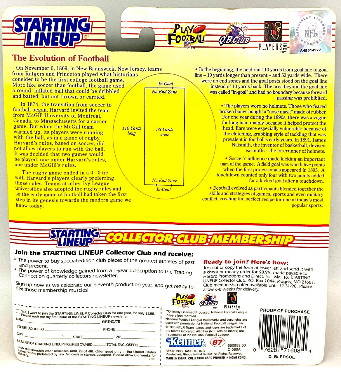 Vintage 1998 Edition Starting Lineup Drew Bledsoe (Sports Superstar