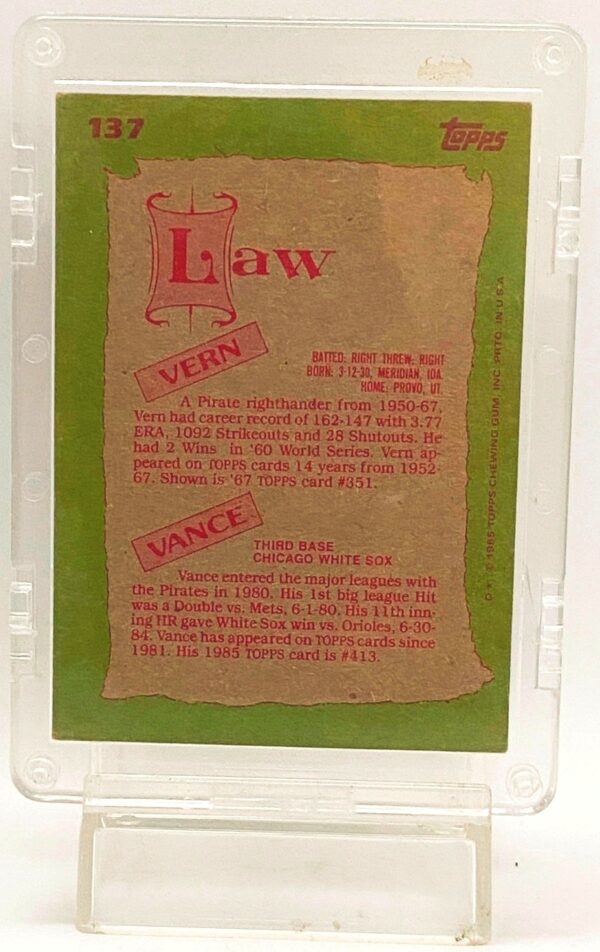 1999 Topps Father-Son Vern Law-Vance Law#137 (2) 1999 Topps Father-Son Vern Law-Vance Law#137 (2)