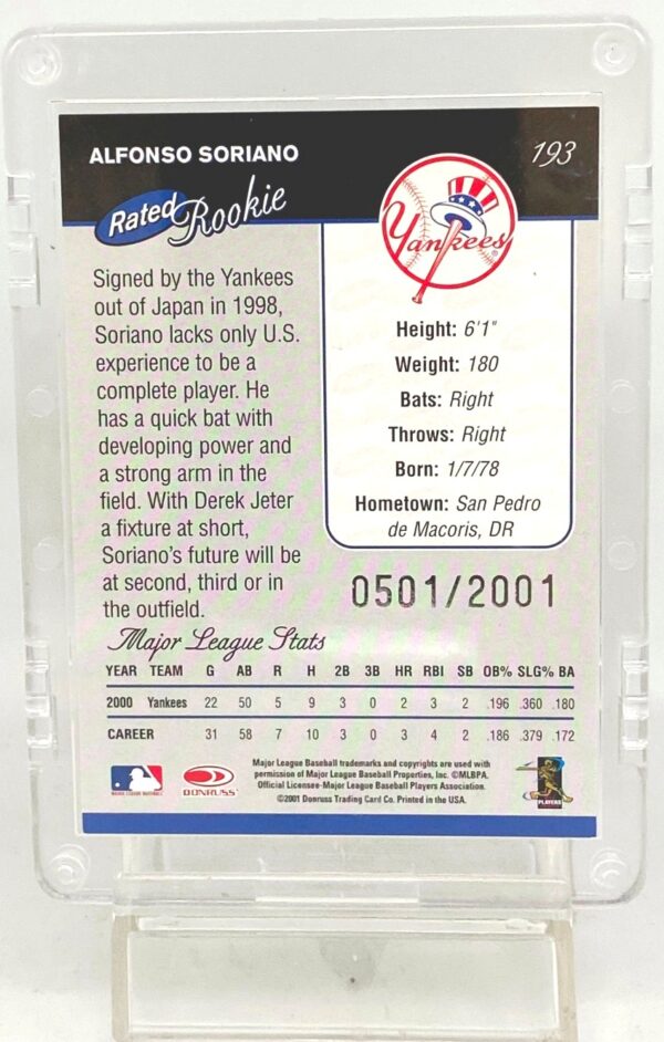 2001 Donruss RR Alfonso Soriano RC #193 (2)