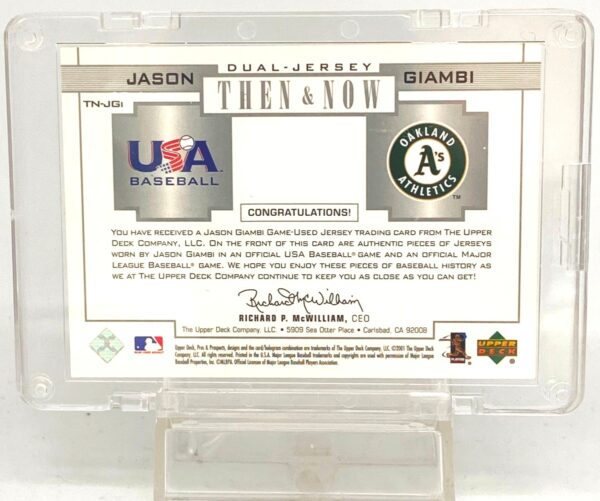 2001 UD Dual Jersey Jason Giambi #TN-JG1 (3)
