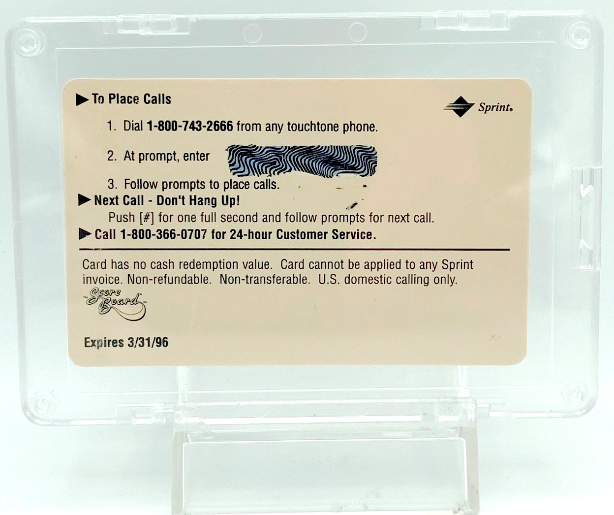 Vintage 1995 Score Board Assets PrePaid 1Minute Phone Card Drew