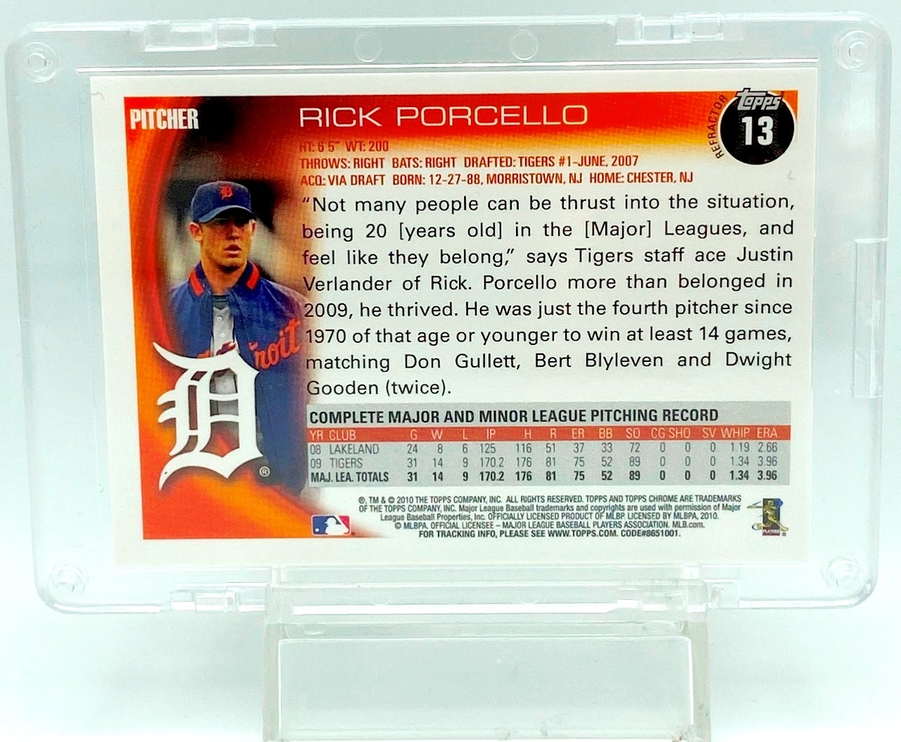 Vintage 2010 Topps Chrome Rick Porcello Refractor Card #13 Team ...