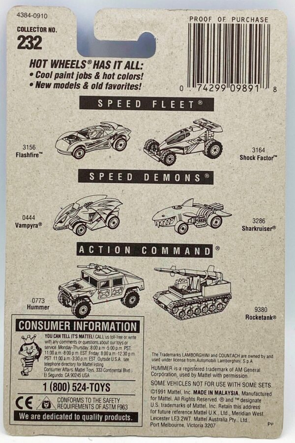 1991 HW CC #232 SF Lamborghini Countach 5-hole (5) 1991 HW CC #232 SF Lamborghini Countach 5-hole (5)