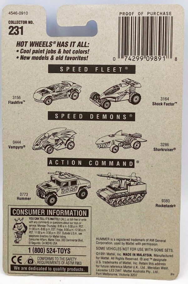 1991 Hot Wheels Collector Card #231 Mini Truck (Tinted) 5-SP (5)