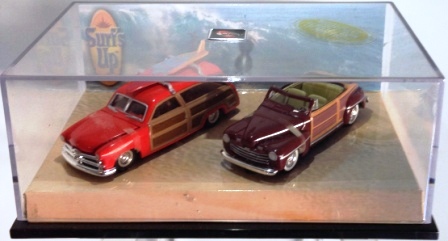 Surf's Up “'49 Ford Woodie & '46 Ford Ragtop” (Hotwheels “Exclusive Limited Edition 1:64 Scale”) 2-Car Set w/Plexi-Case) “Rare-Vintage” (2001)
