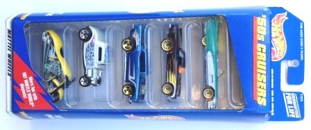 images '50s Cruisers Gift Pack “Multi-Colors-Collection w/Various Wheels” (Hotwheels 1:64 Scale 5-Car Box Set) “Rare-Vintage” (1998)
