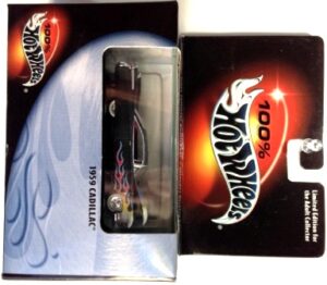 images 1959 Cadillac (Adult Collector-Flat Black w/Red & Yellow Flames) “100% Hotwheels Limited Edition Series 1:64 Scale Box Set) “Rare-Vintage” (2000)