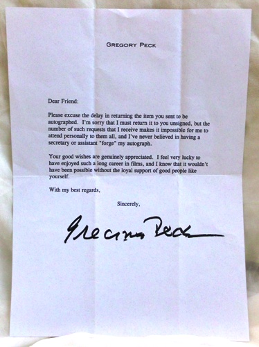 Gregory Peck #2("RARE-VINTAGE TYPED/SIGNED THANK YOU LETTER")'98