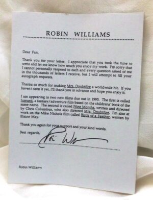 images Robin Williams #3(RARE-VINTAGE TYPED/SIGNED THANK YOU LETTER)'94