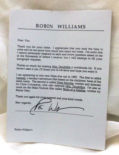 Robin Williams #3(RARE-VINTAGE TYPED/SIGNED THANK YOU LETTER)'94
