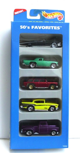50's Favorites Gift Pack "Cars Mixed w/5 Spk & 7 Spk Wheel Variation" (Hotwheels 1:64 Scale 5-Car Box Set) “Rare-Vintage” (1995)