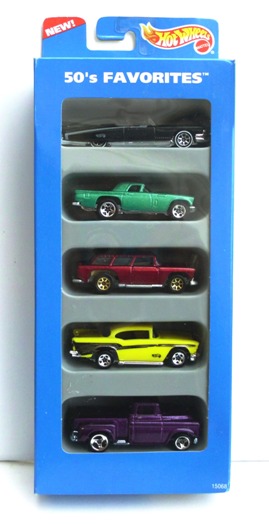 50's Favorites Gift Pack "Cars #4 w/Rear Sm 5-Spk & #5 w/3-Spk Wheels Variation" (Hotwheels 1:64 Scale 5-Car Box Set) “Rare-Vintage” (1995)