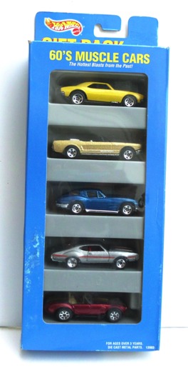 60's Muscle Cars Gift Pack "Cars #3 Blue Color Variation w/5-Spoke & #4 w/5 Spk Wheels" (Hotwheels 1:64 Scale 5-Car Box Set) “Rare-Vintage” (1995)