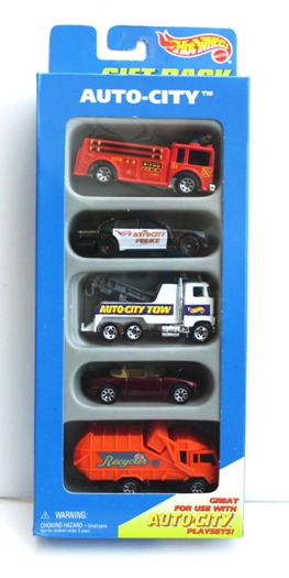 Auto City Gift Pack "Truck #5 Variation 7 Spoke Wheels" (Hotwheels 1:64 Scale 5-Car Box Set) “Rare-Vintage” (1995)
